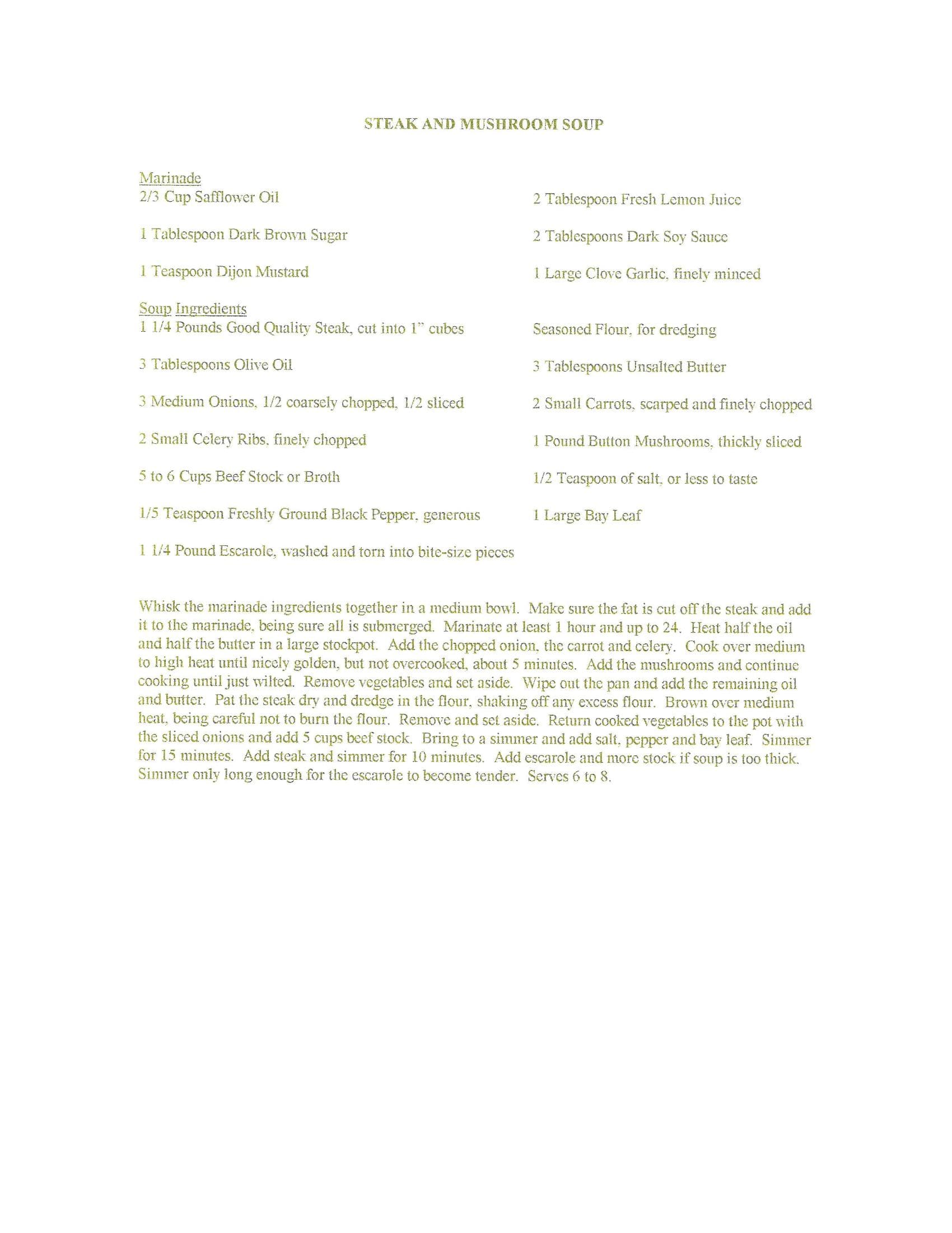 Original cookbook page for Steak and Mushroom Soup