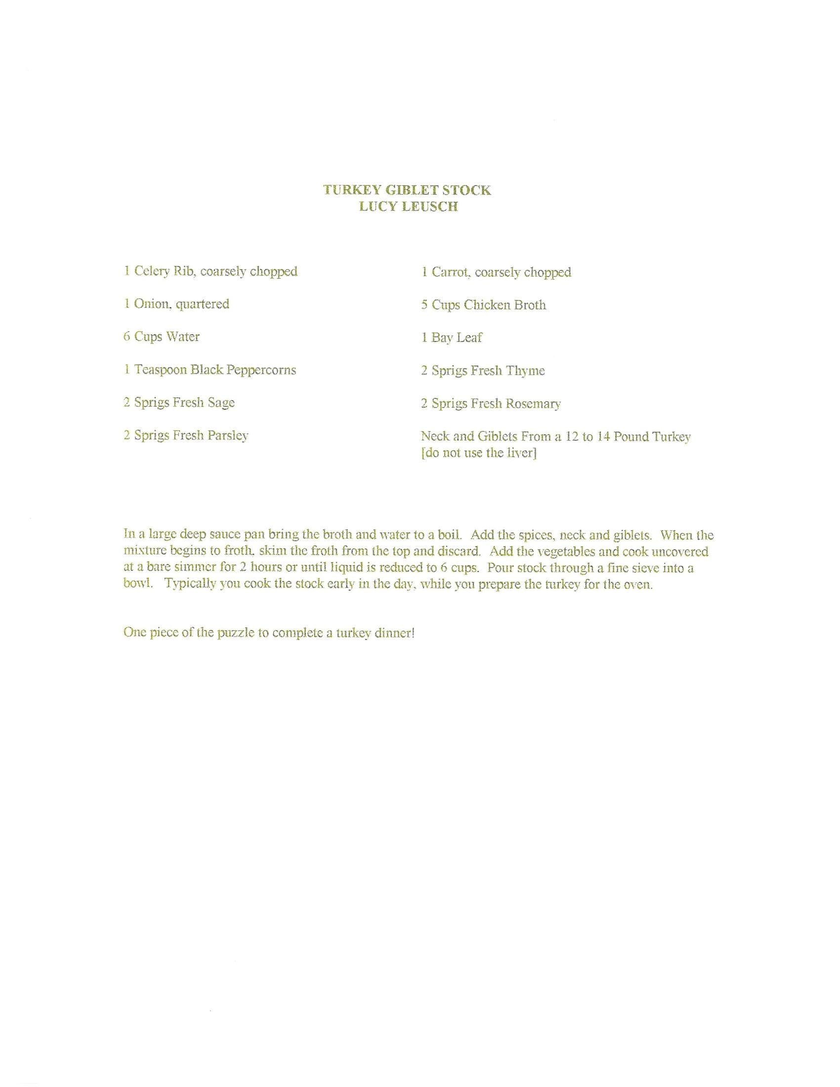 Original cookbook page for Turkey Giblet Stock