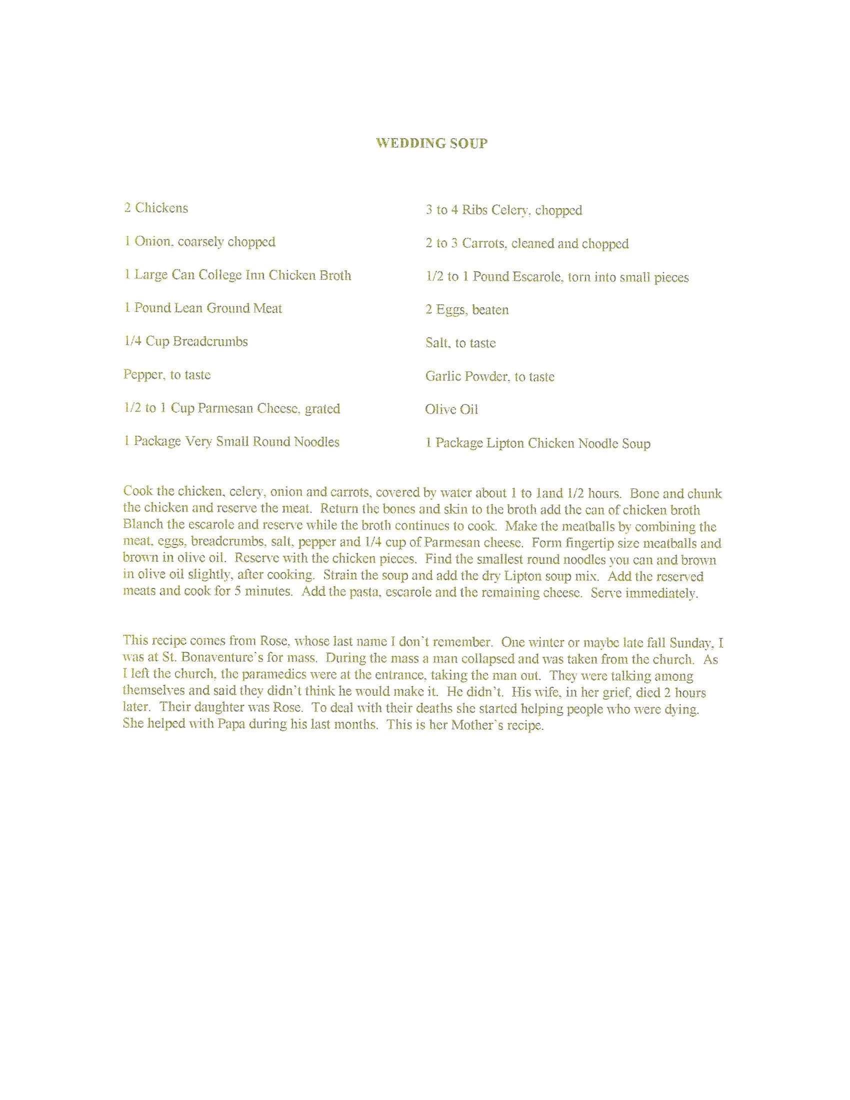 Original cookbook page for Wedding Soup