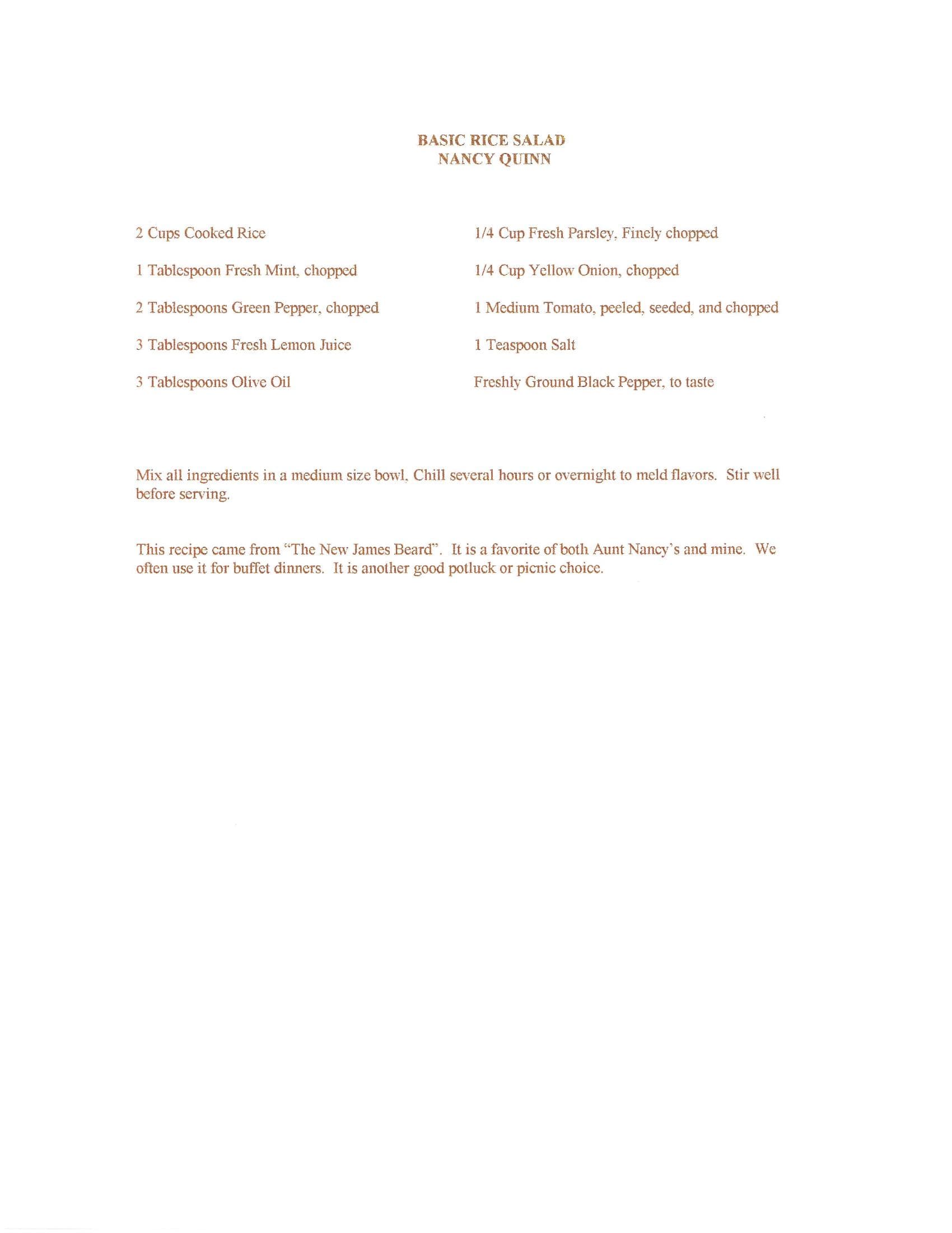 Original cookbook page for Basic Rice Salad