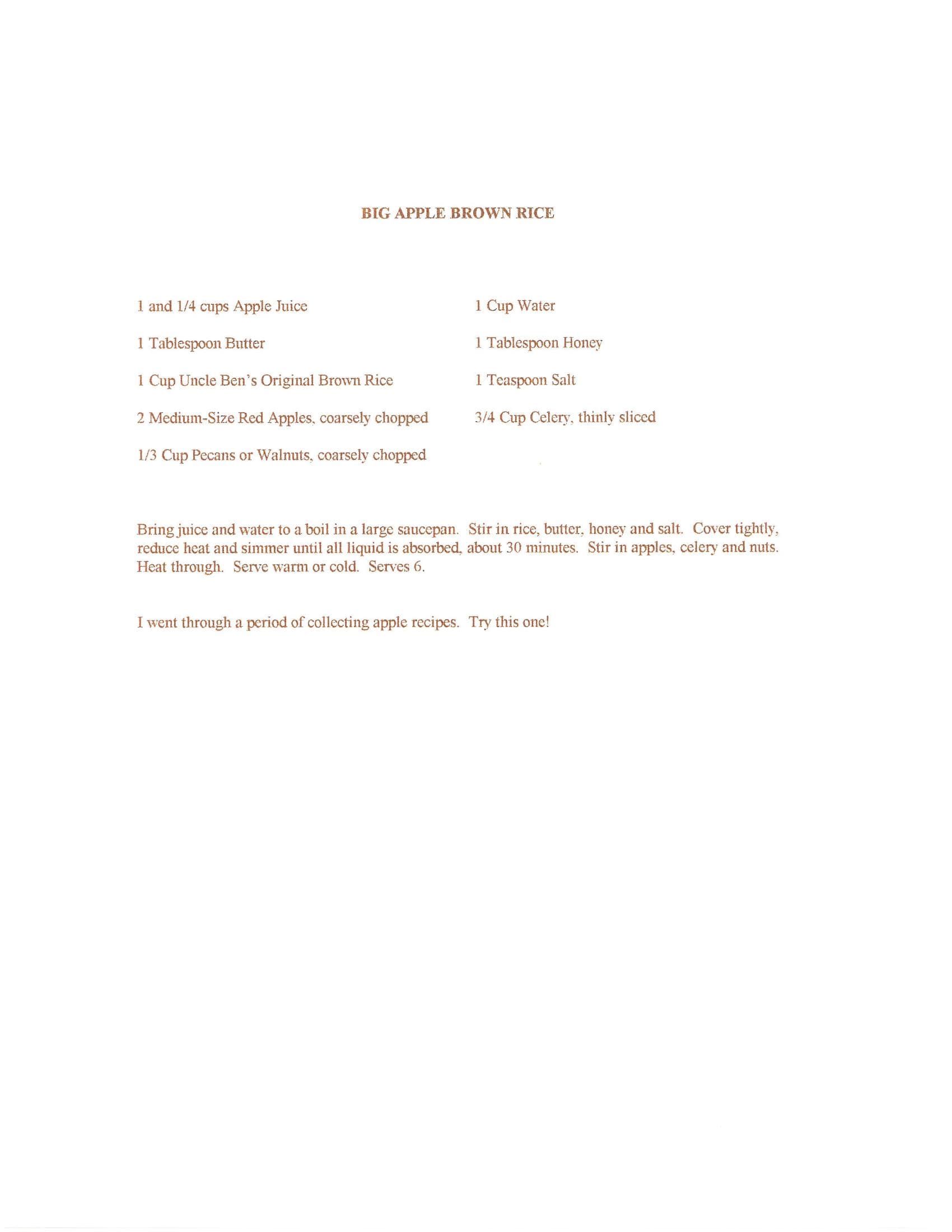 Original cookbook page for Big Apple Brown Rice