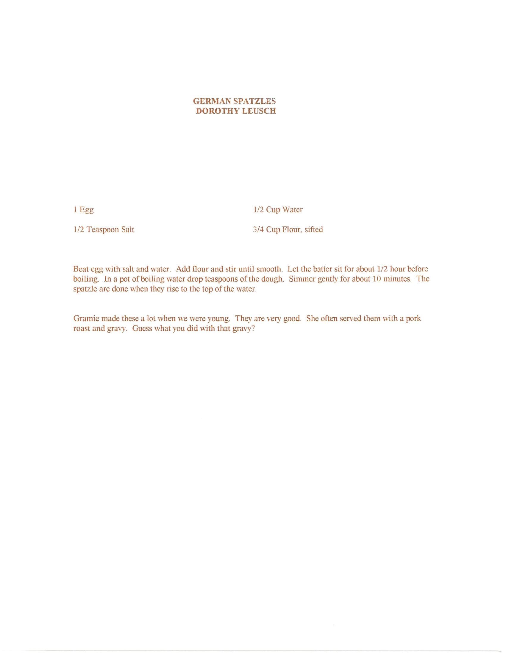 Original cookbook page for German Spaetzle