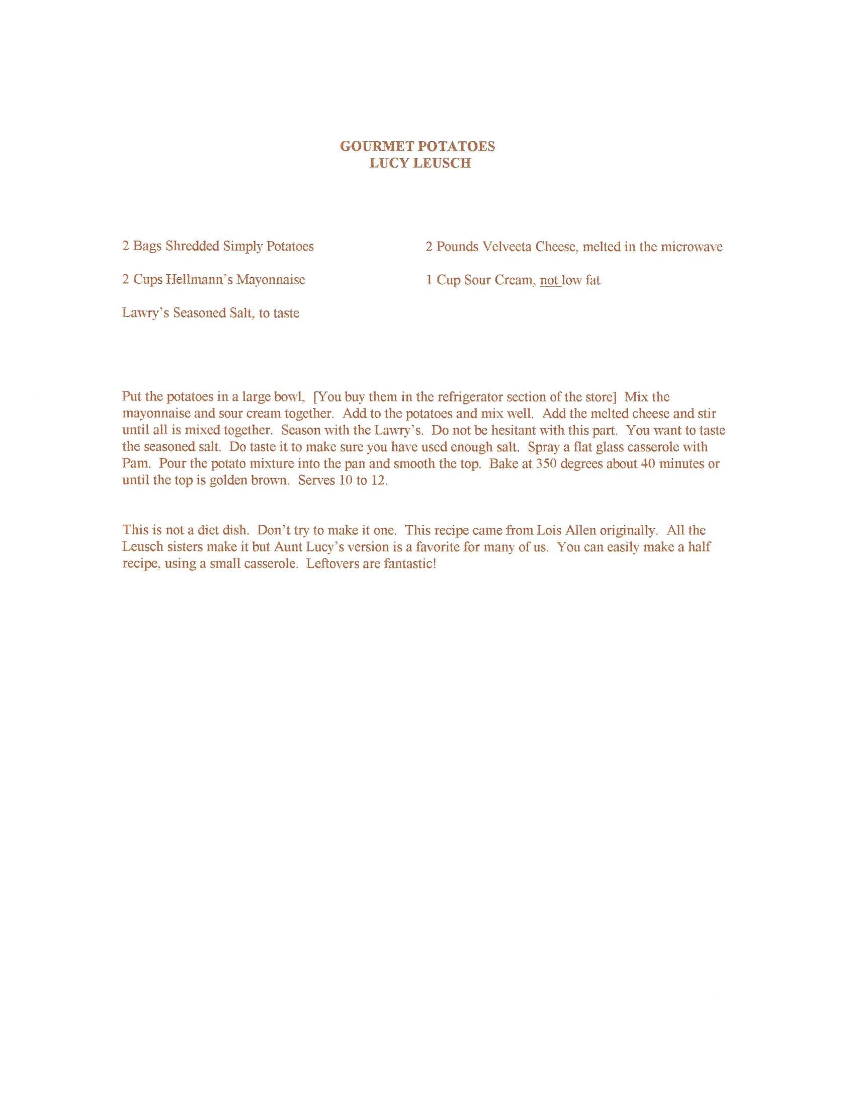 Original cookbook page for Gourmet Potatoes