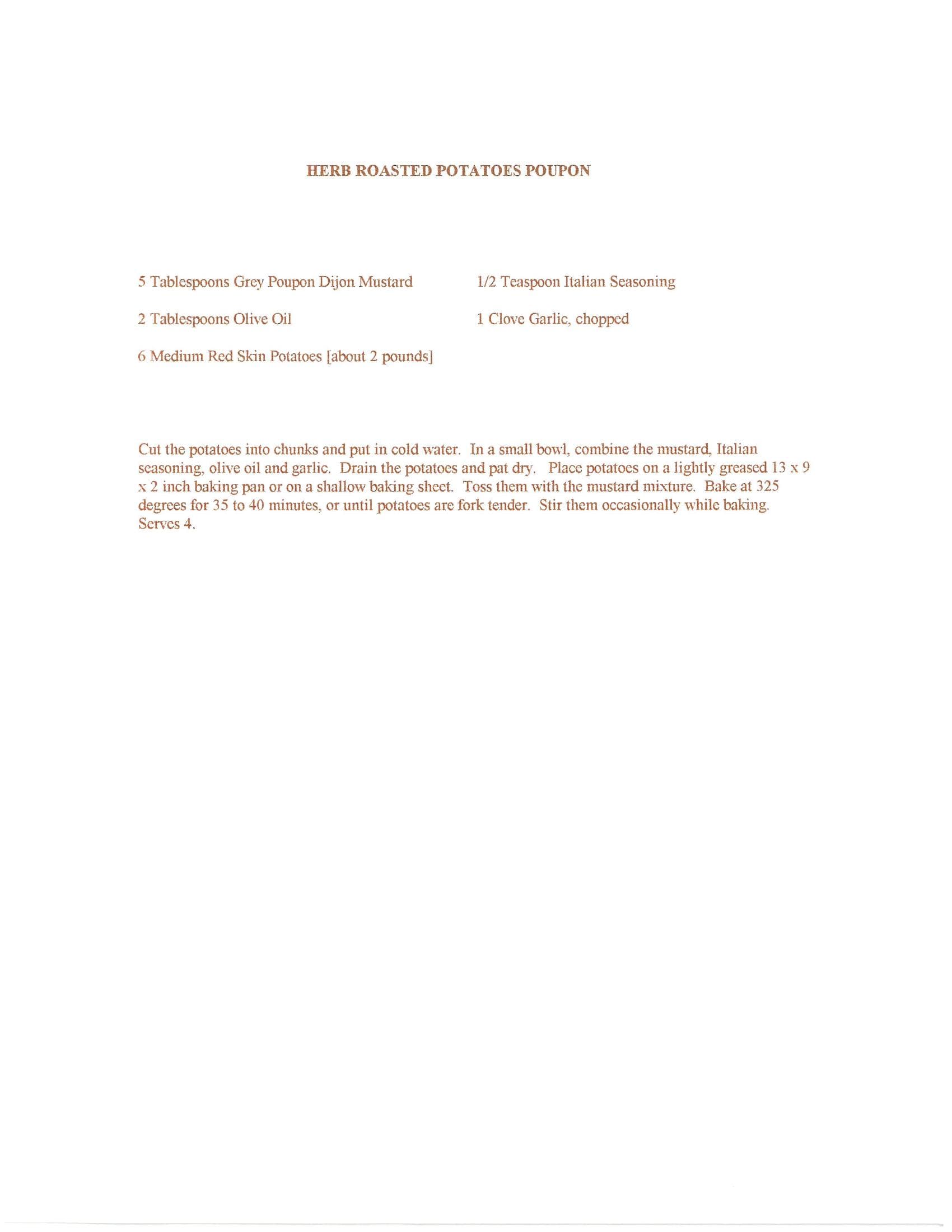 Original cookbook page for Herb Roasted Potatoes Poupon