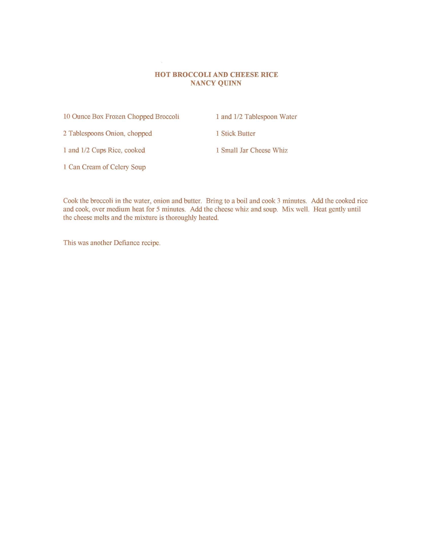 Original cookbook page for Hot Broccoli and Cheese Rice