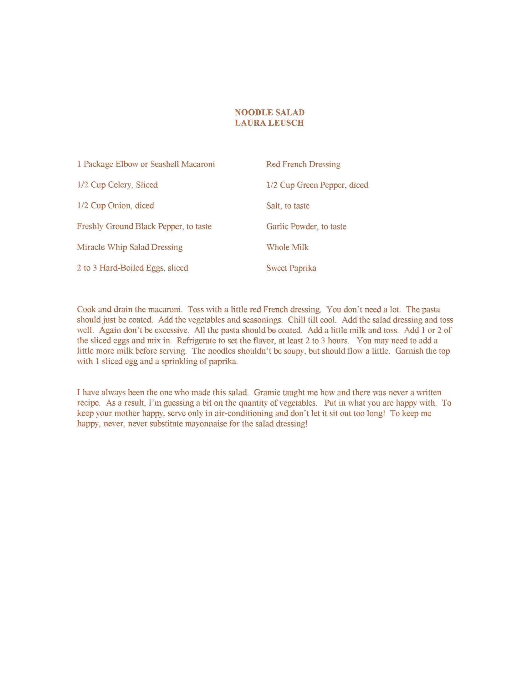 Original cookbook page for Noodle Salad