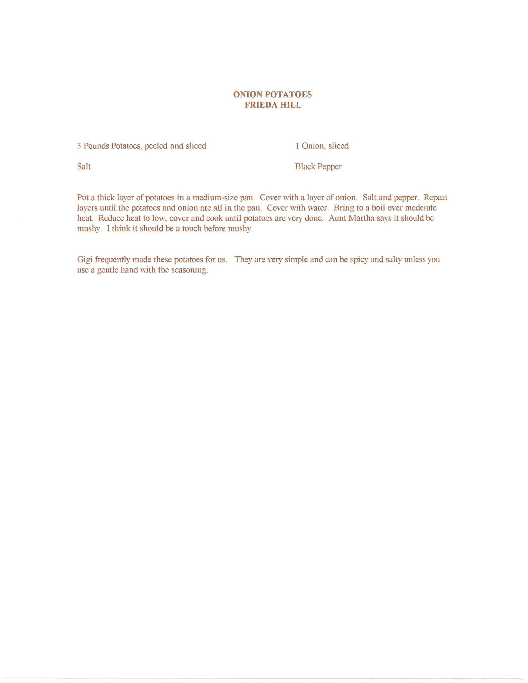 Original cookbook page for Onion Potatoes