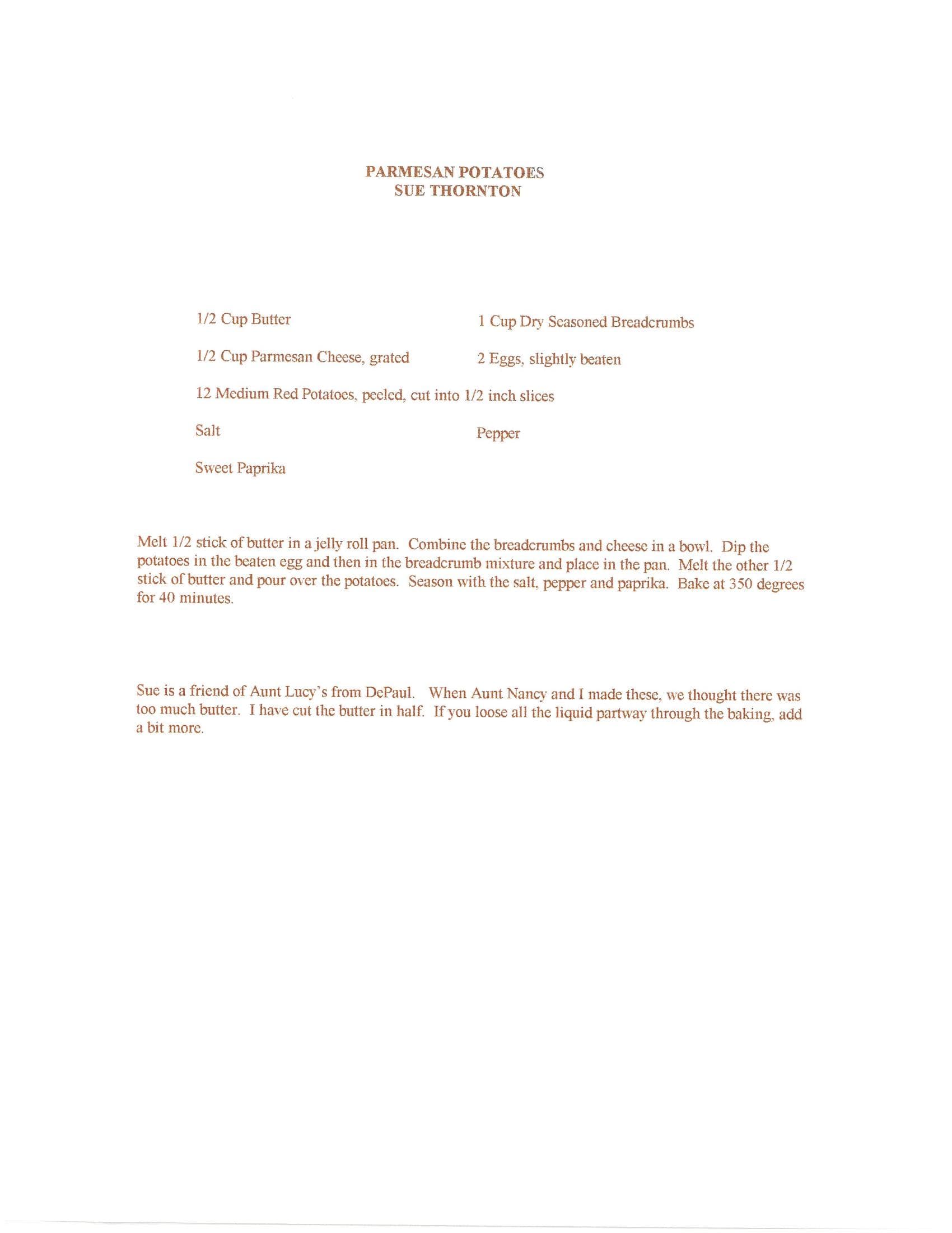 Original cookbook page for Parmesan Potatoes