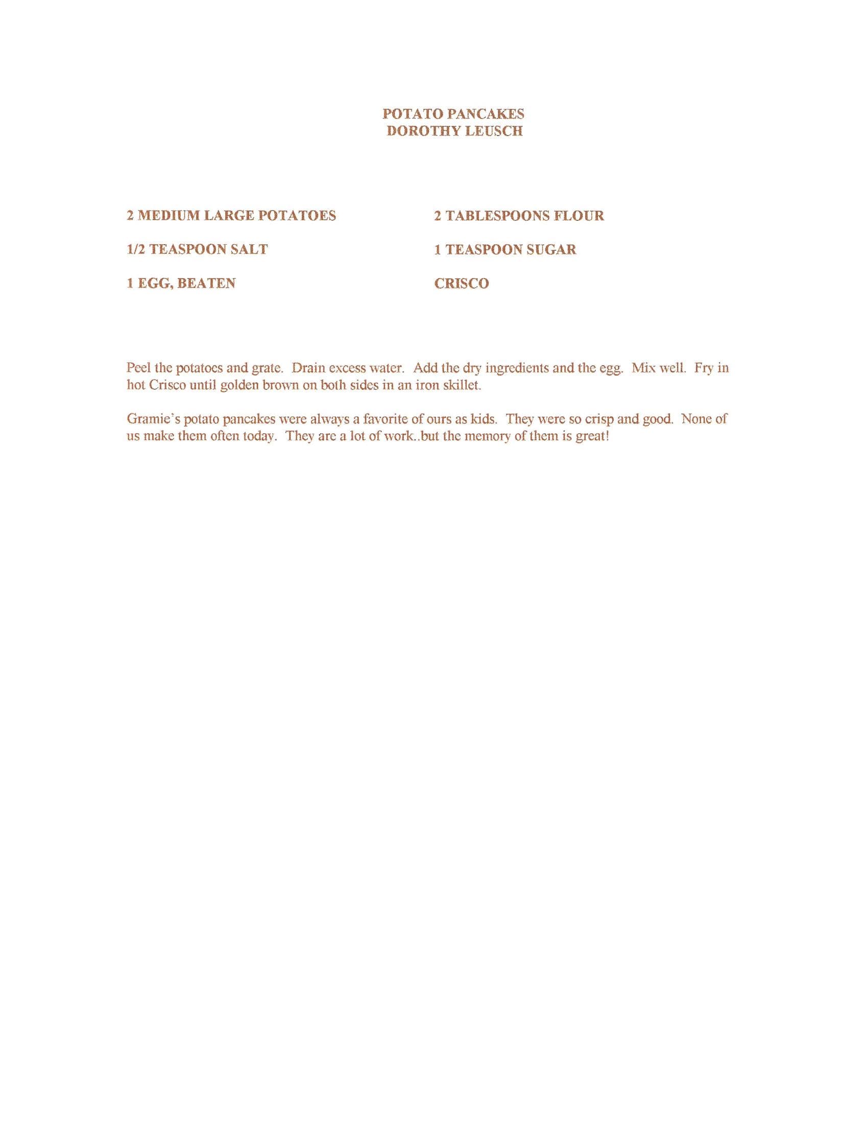 Original cookbook page for Potato Pancakes