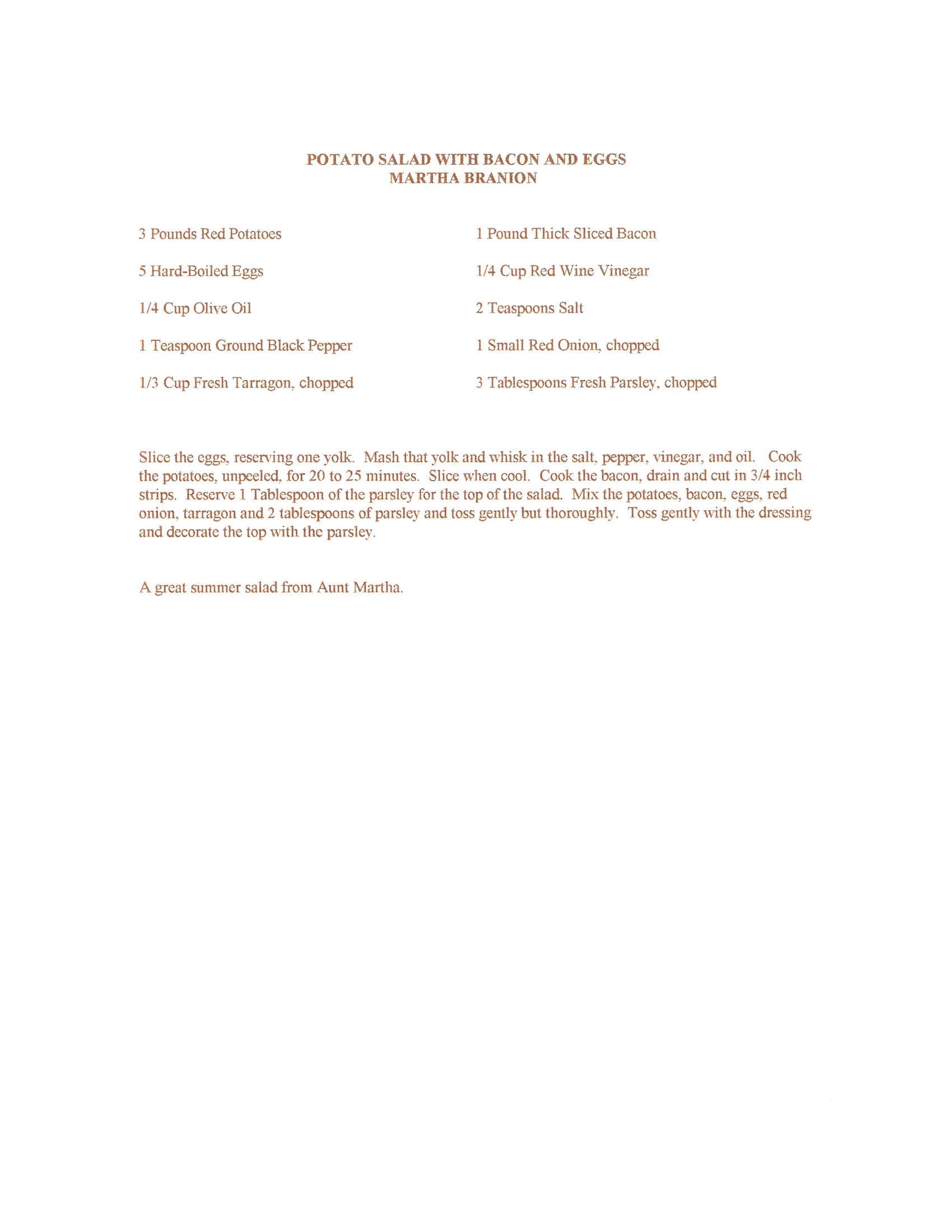 Original cookbook page for Potato Salad with Bacon and Eggs