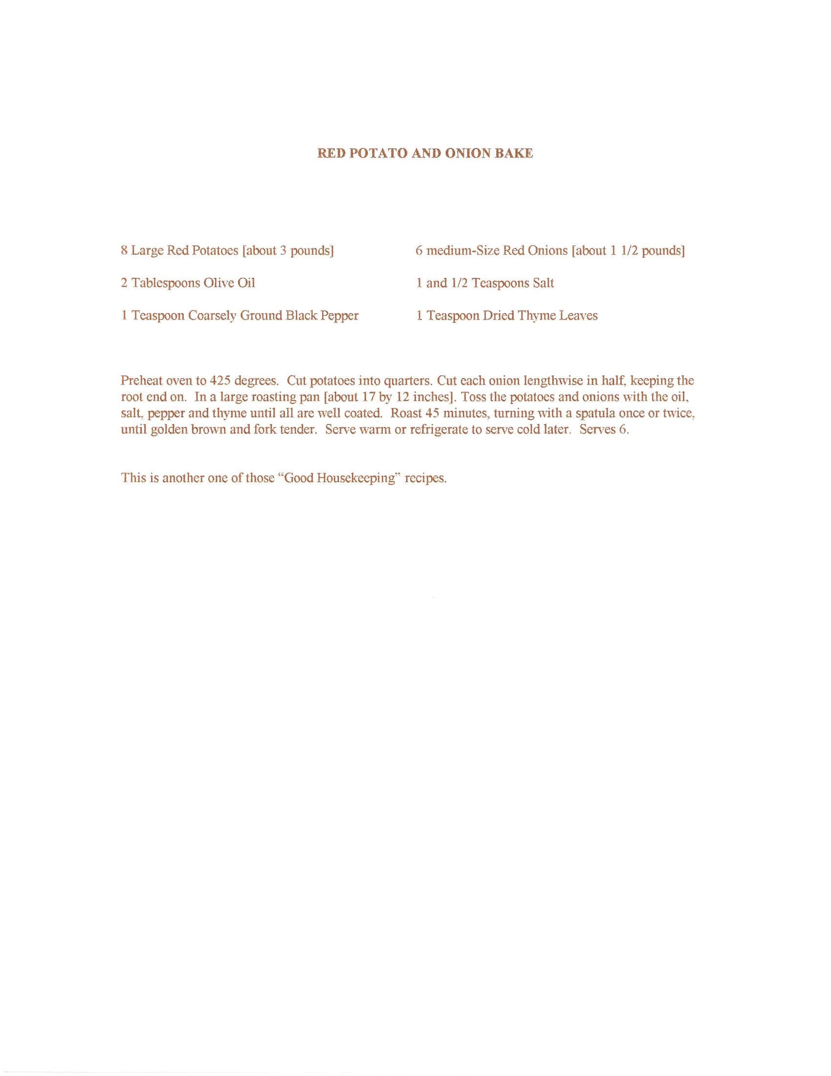 Original cookbook page for Red Potato and Onion Bake