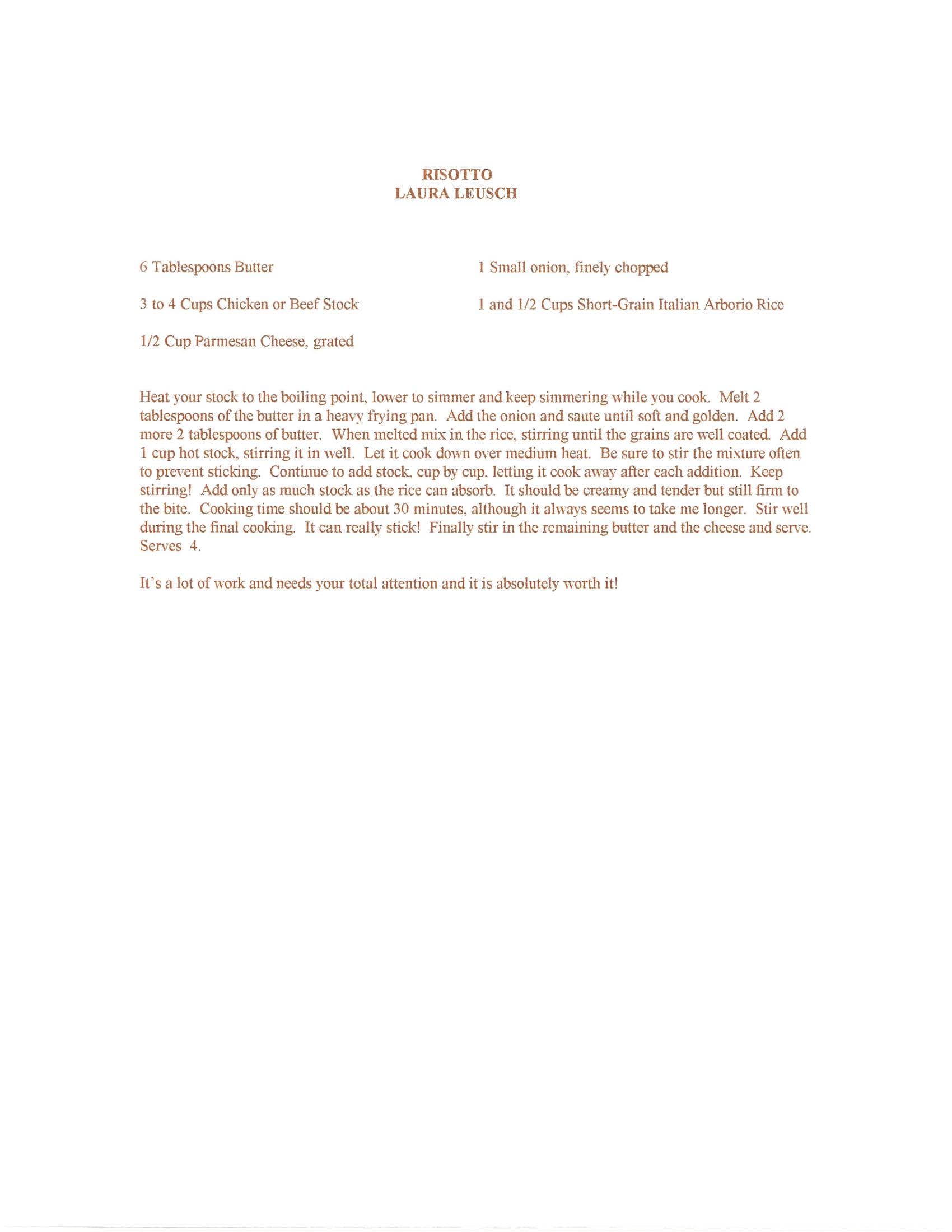 Original cookbook page for Risotto