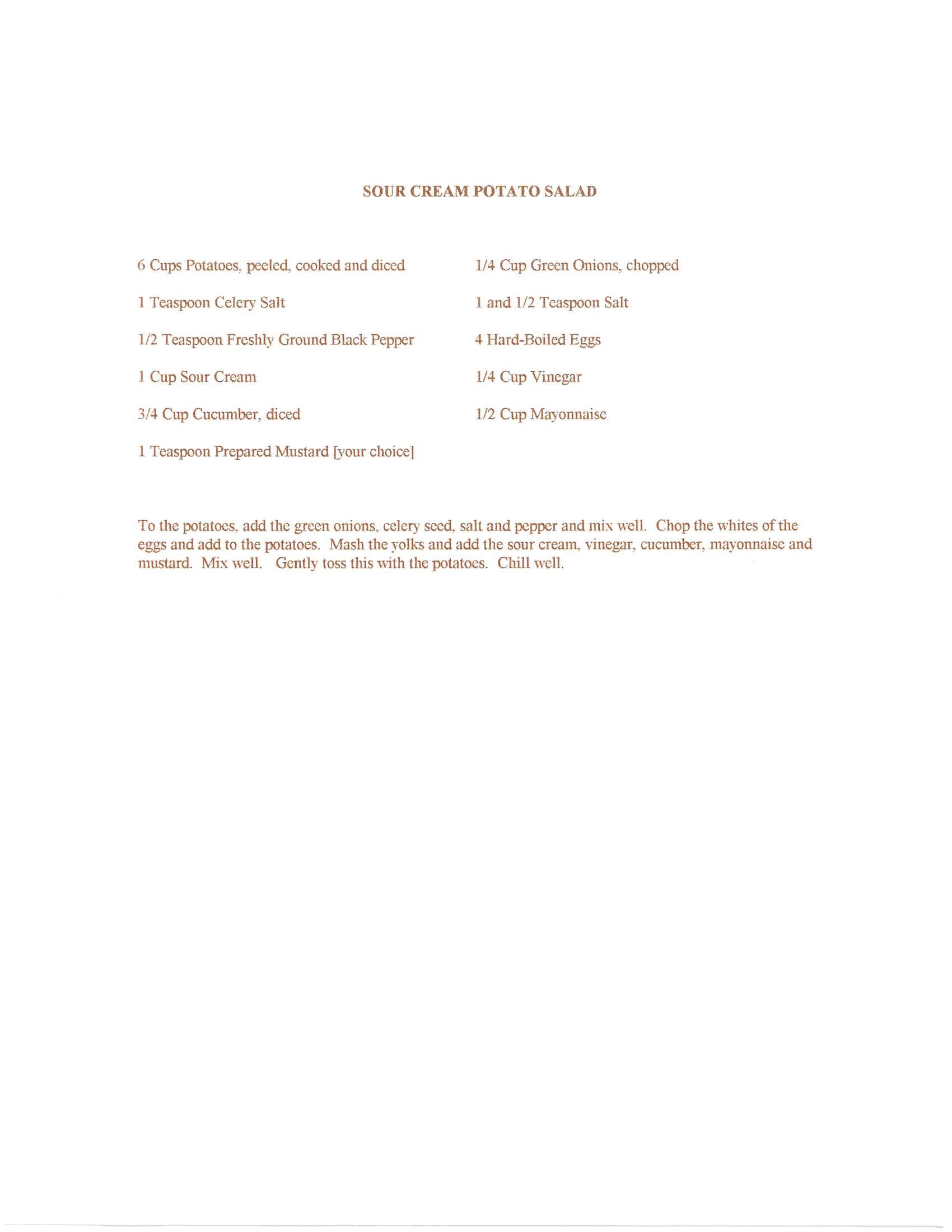 Original cookbook page for Sour Cream Potato Salad