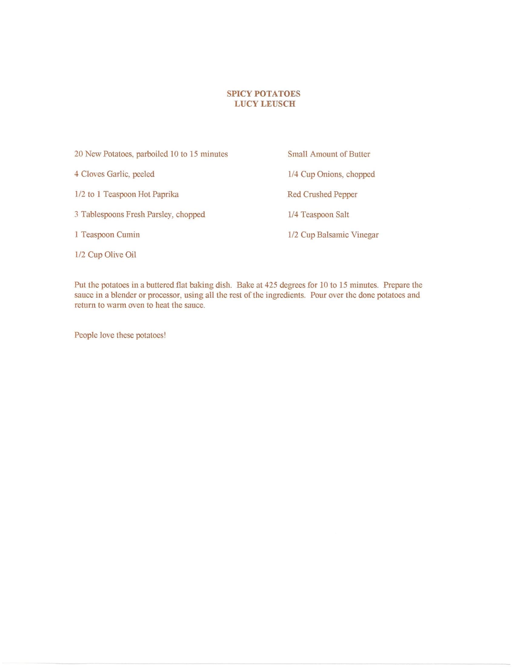 Original cookbook page for Spicy Potatoes