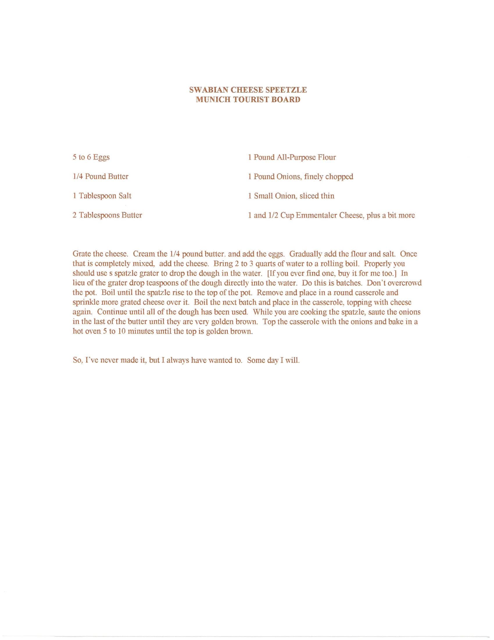 Original cookbook page for Swabian Cheese Spaetzle