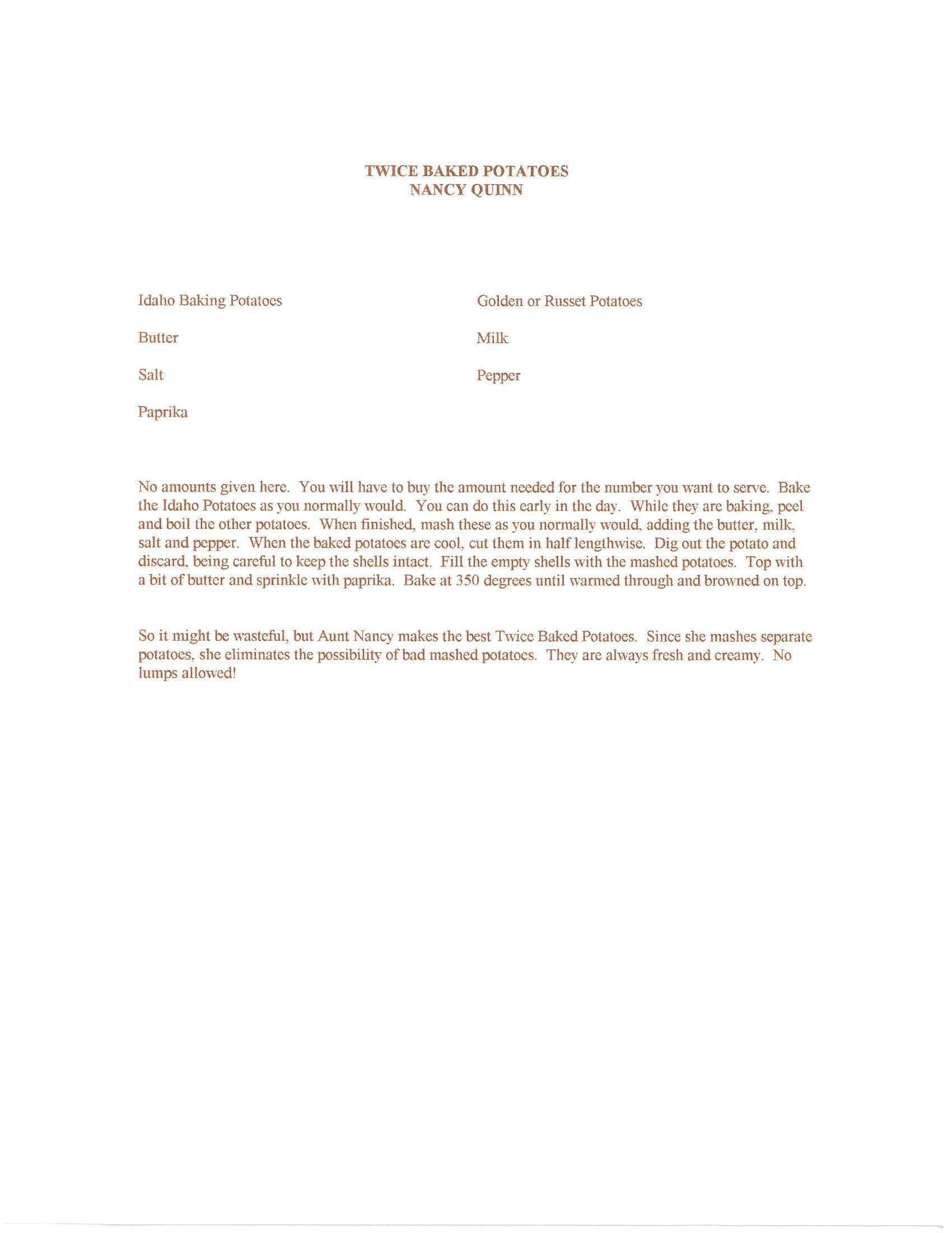 Original cookbook page for Twice Baked Potatoes