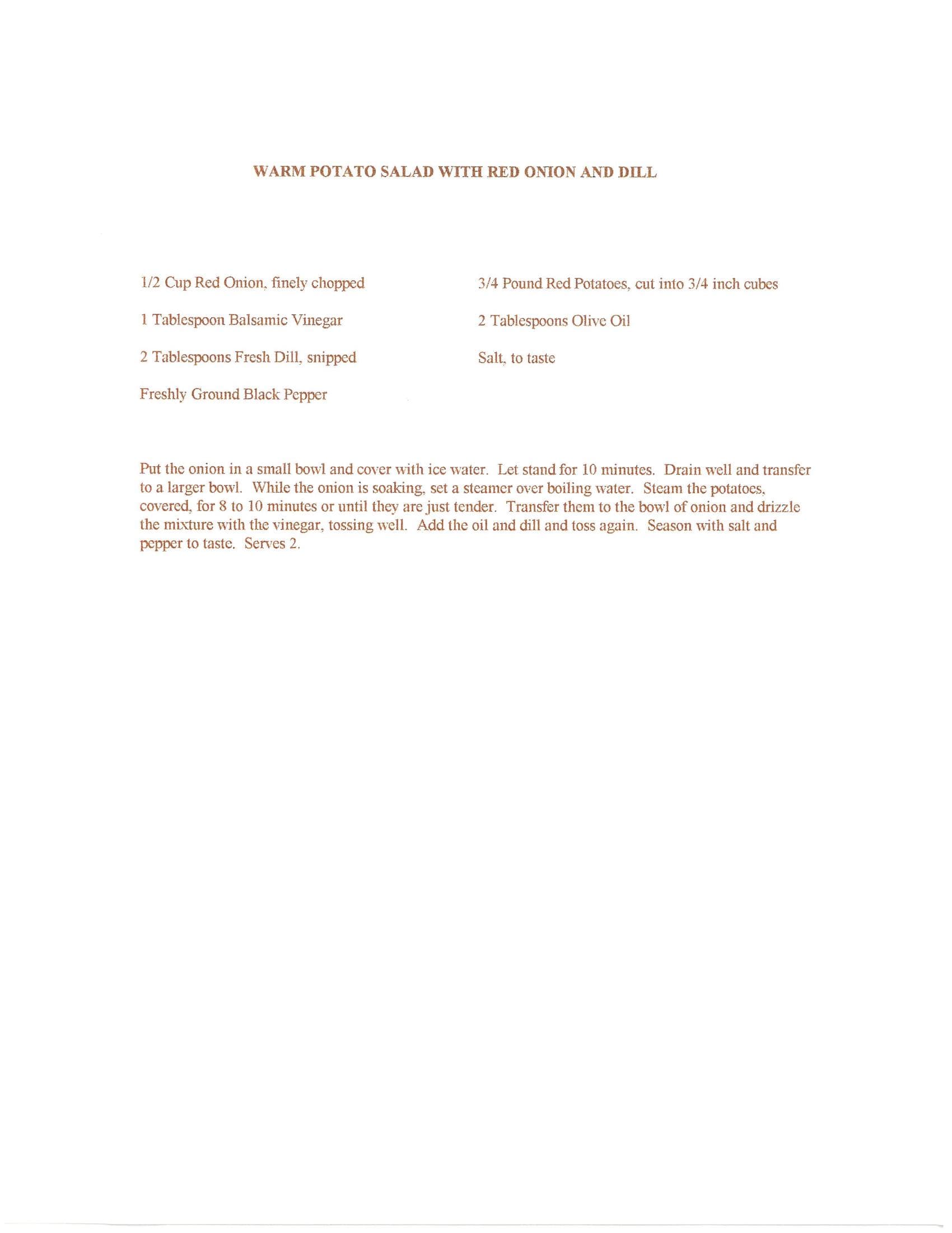 Original cookbook page for Warm Potato Salad with Red Onion and Dill