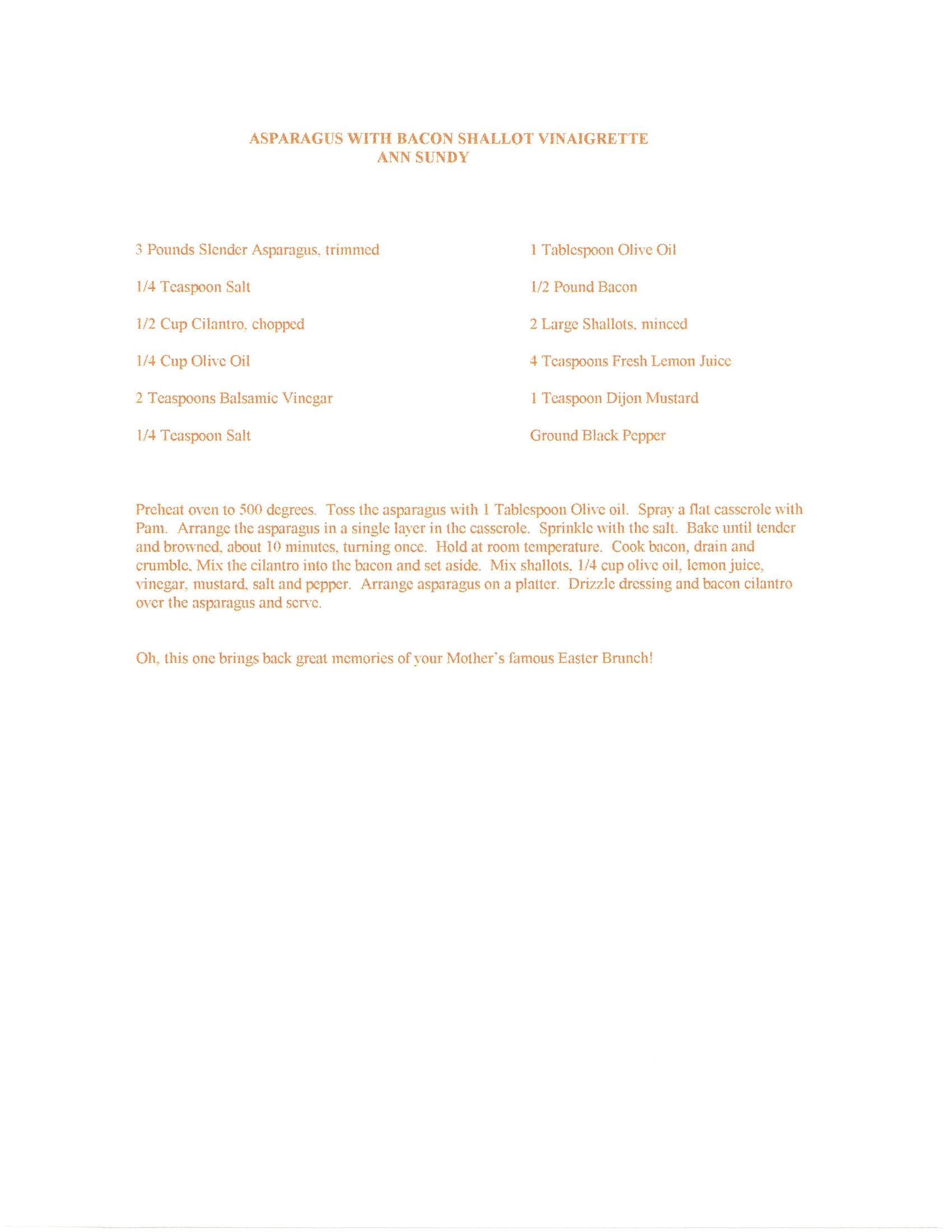 Original cookbook page for Asparagus with Bacon Shallot Vinaigrette
