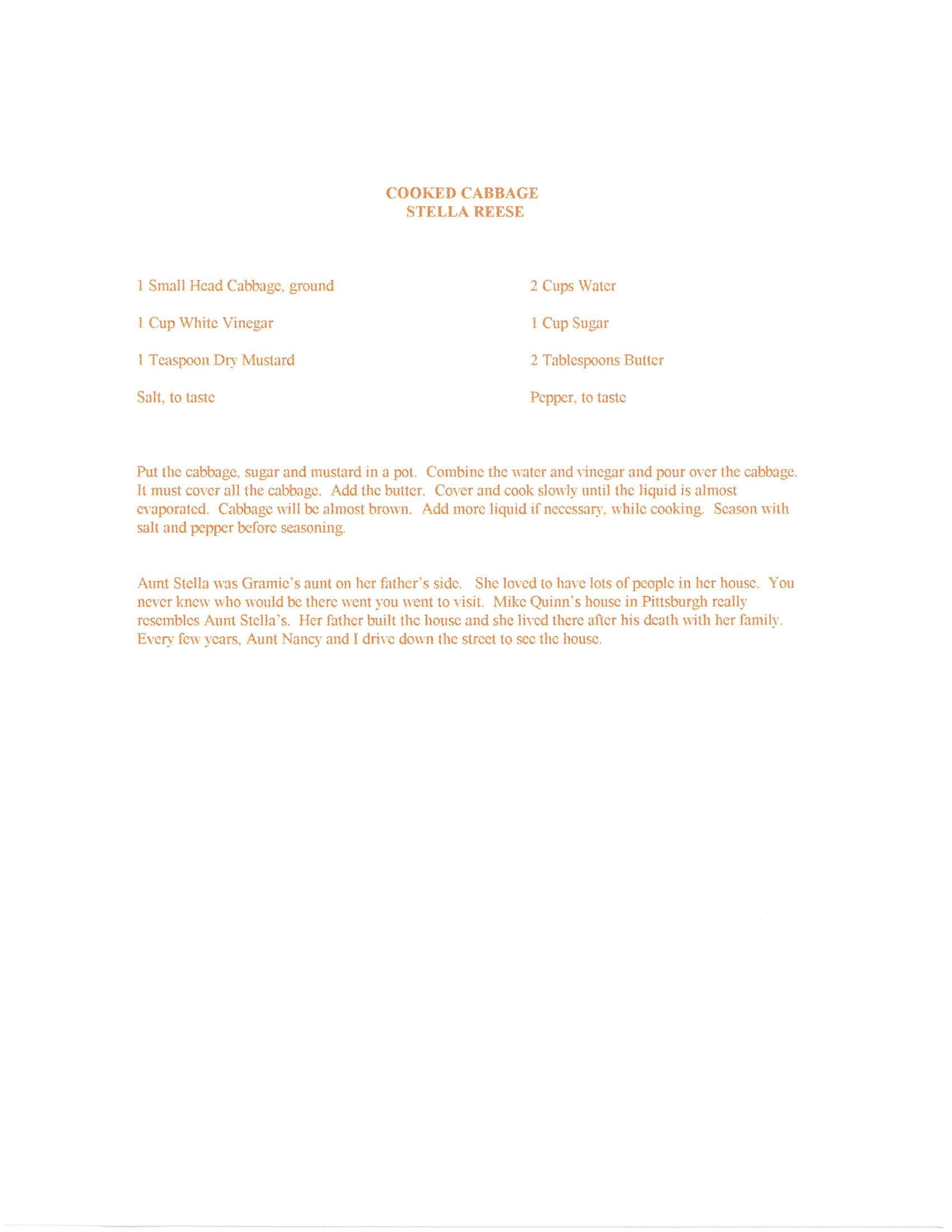 Original cookbook page for Cooked Cabbage