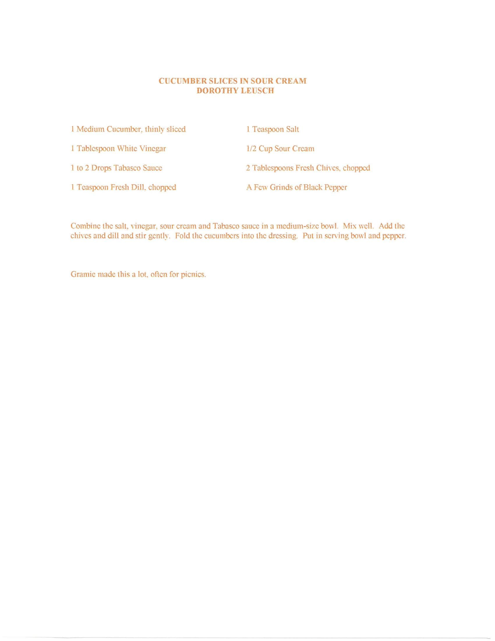 Original cookbook page for Cucumber Slices in Sour Cream
