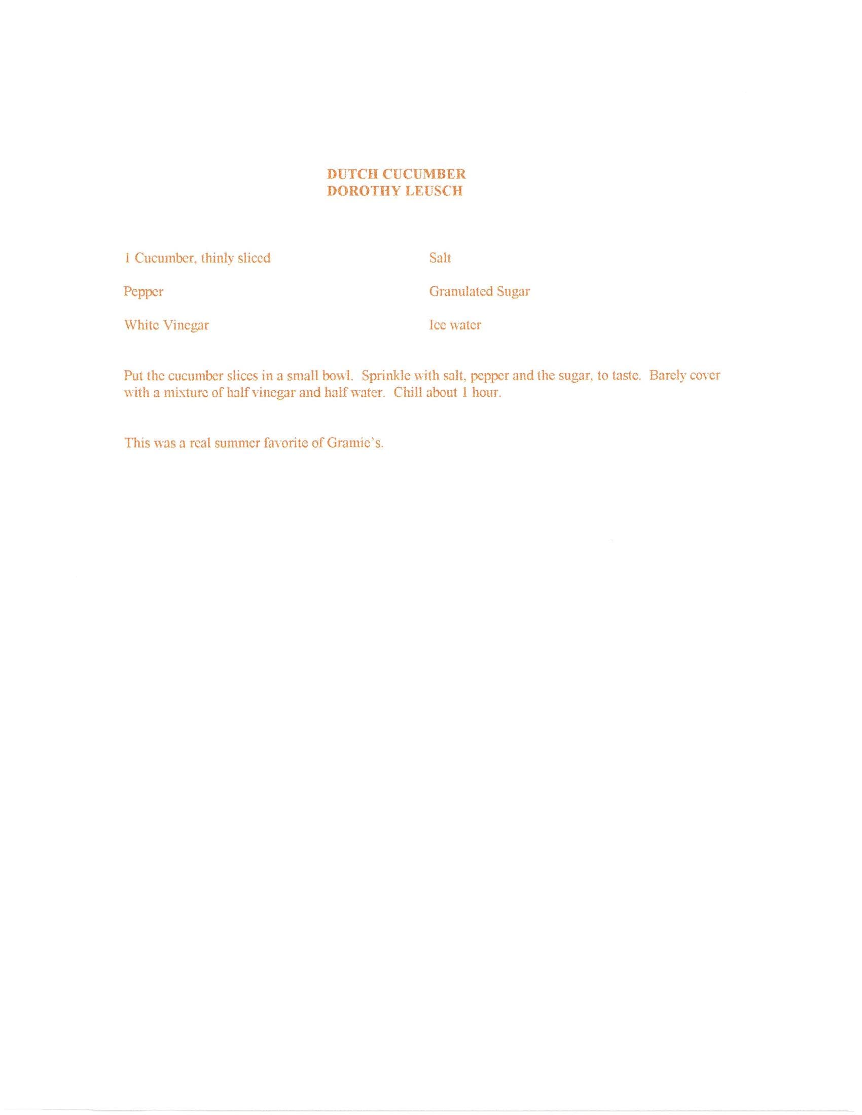 Original cookbook page for Dutch Cucumber
