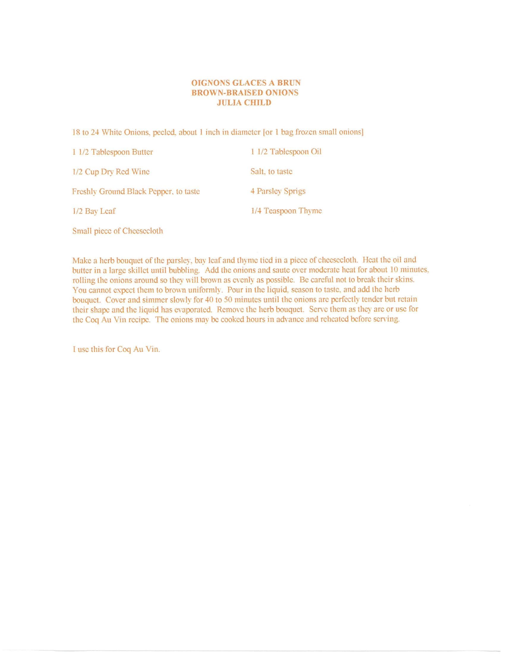 Original cookbook page for Oignons Glaces a Brun