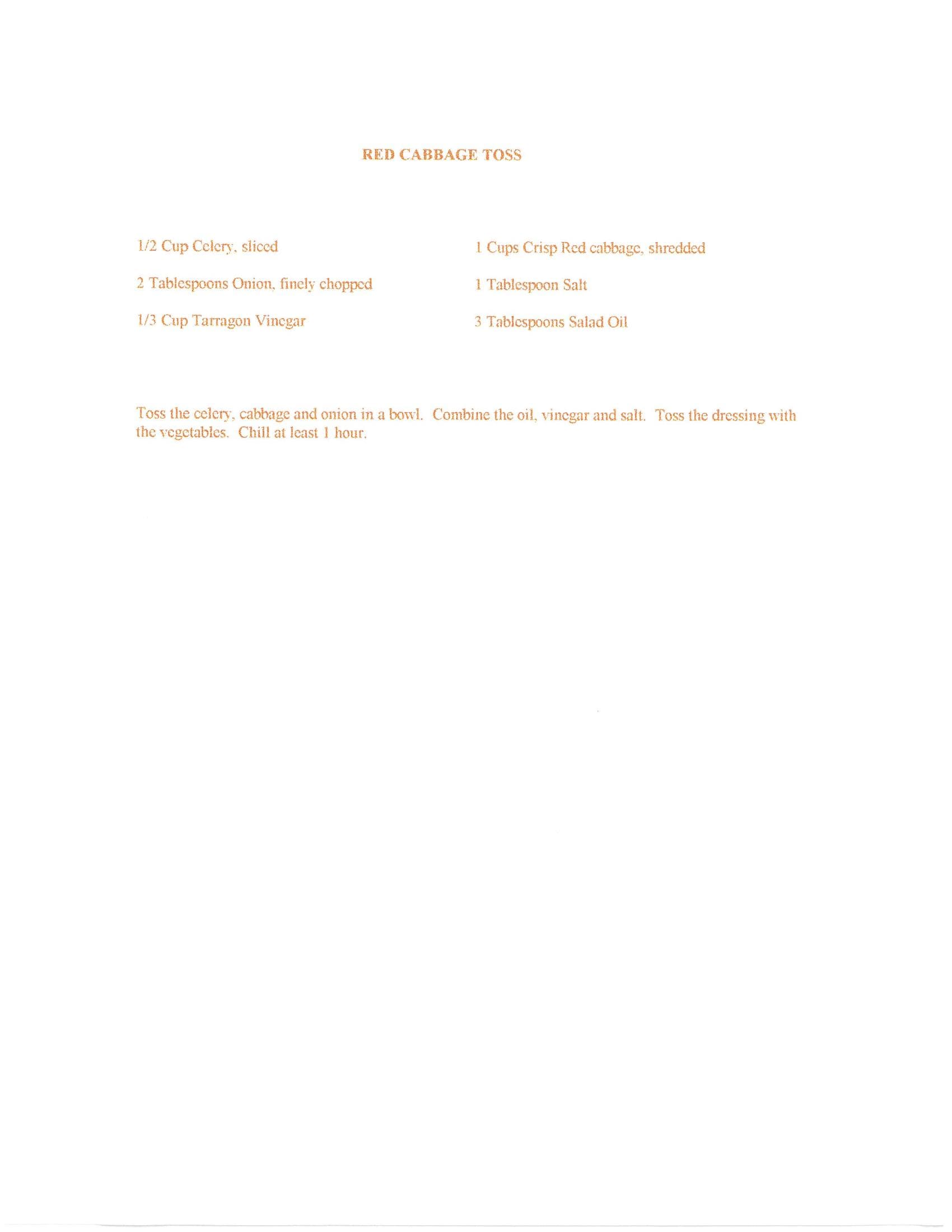 Original cookbook page for Red Cabbage Toss