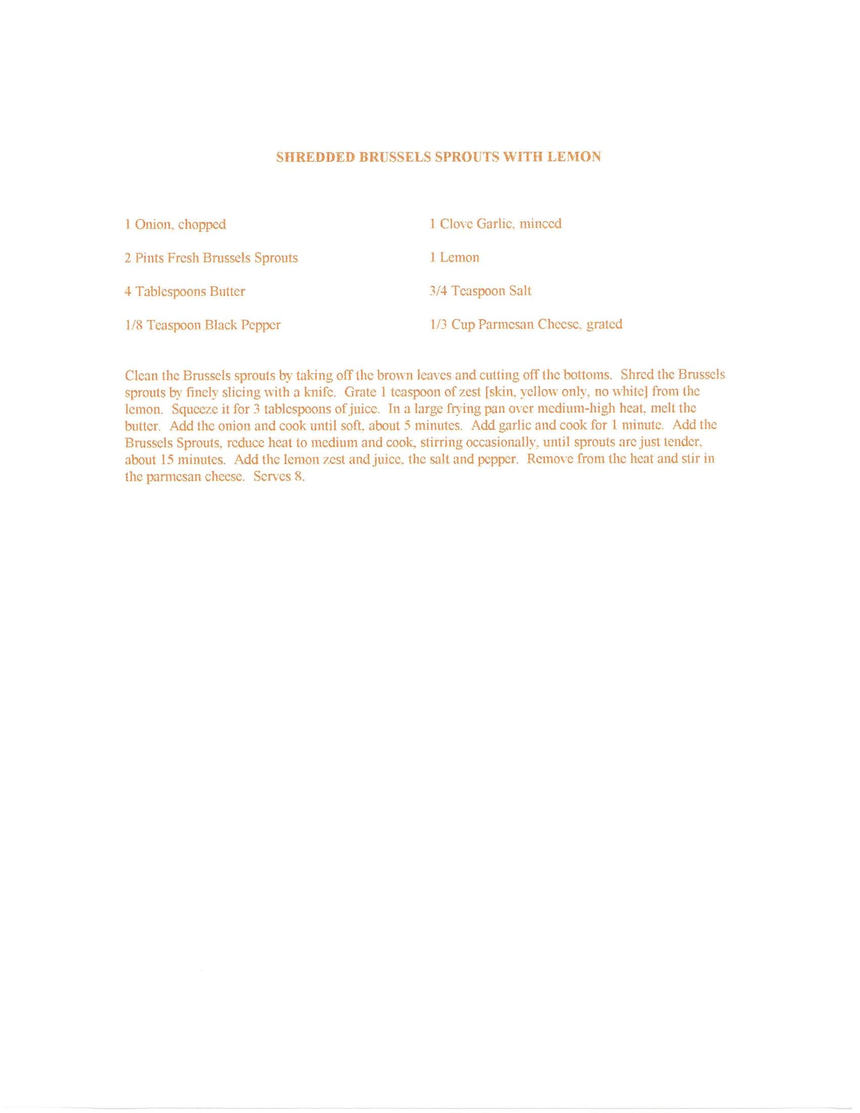 Original cookbook page for Shredded Brussels Sprouts with Lemon